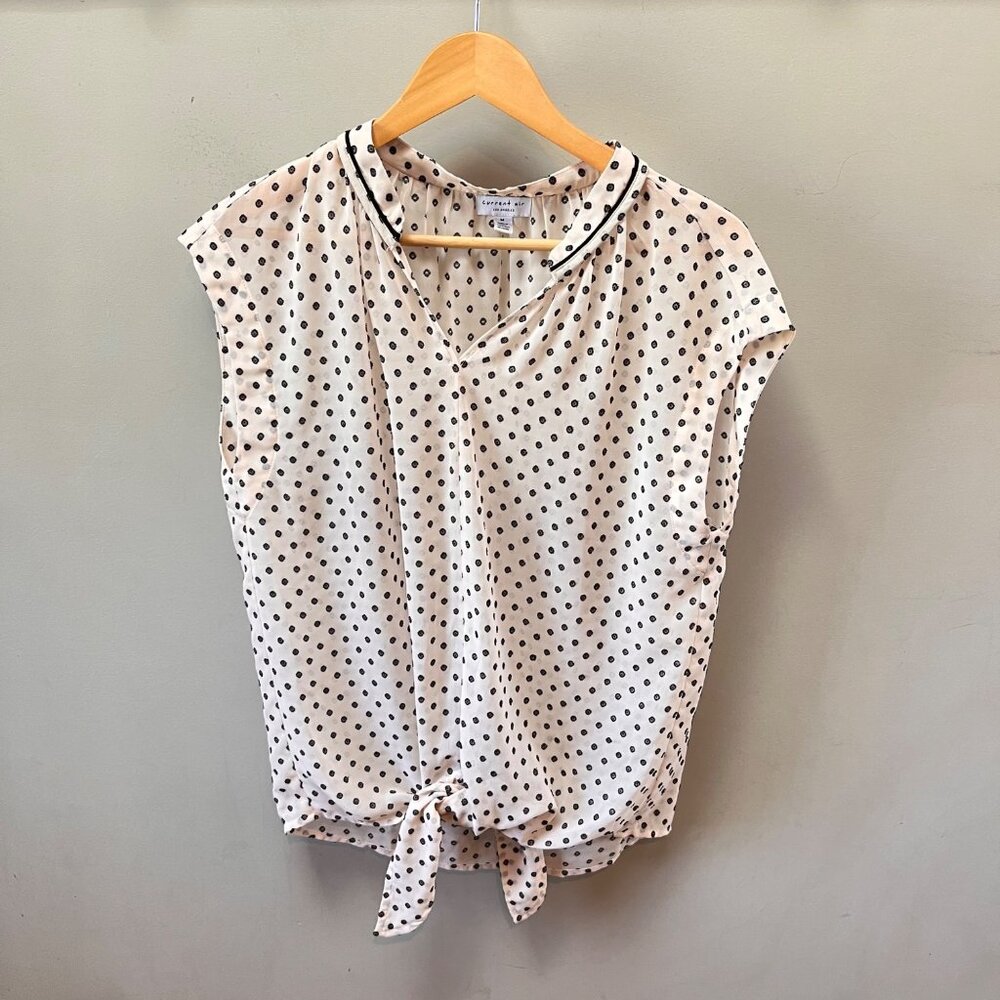 Current Air Sheer Black and Cream Polka Dot Blouse-‎ Size M